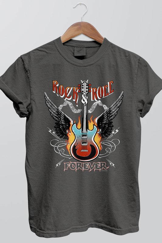 Rebel Stitch Unisex Rock and Roll Forever Garment Dyed Graphic Tee in 3 Colors