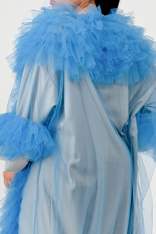 ATHINA Azure Dreamcape Two Piece Sleeveless Jumpsuit and Feather Boa Cape Set in Red or Blue