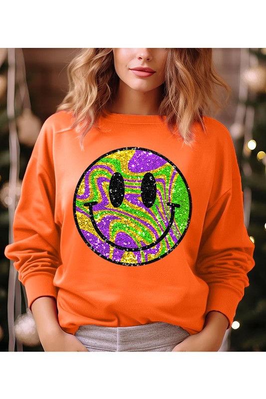 Color Bear Unisex Psychedelic Sparkle Glitter Happy Face Graphic Fleece Sweatshirt in 9 Colors