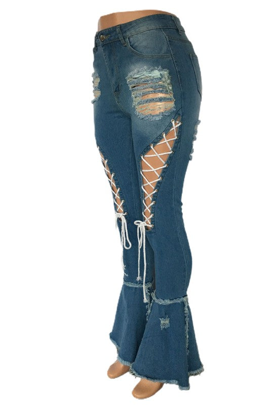 BY CLAUDE CUTOUT STITCH DENIM JEANS in 3 COLORS