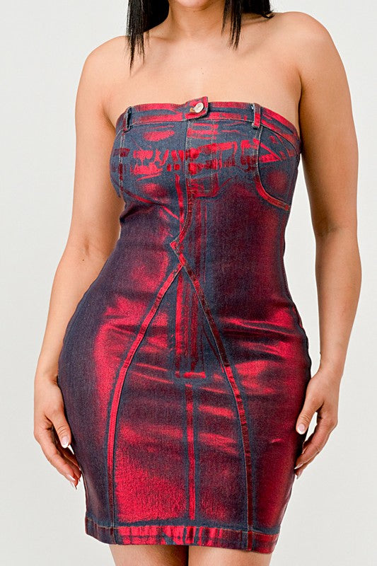 Athina Hellcat Denim Dress in Red Mettalic Denim