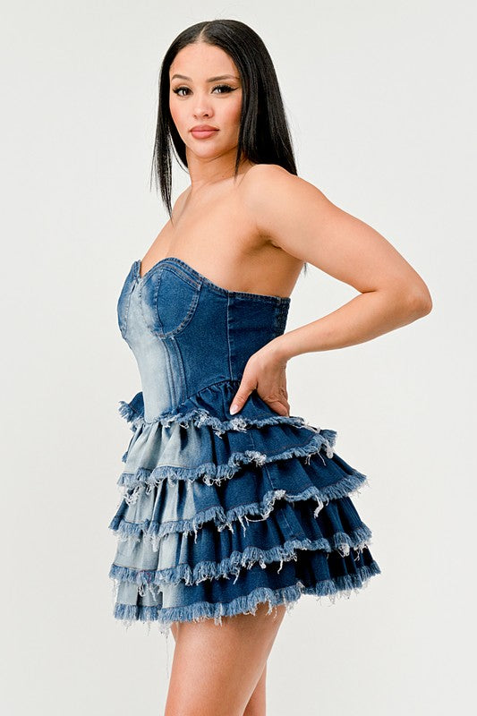 Athina Denim Delight Tiered Ruffle Mini Dress