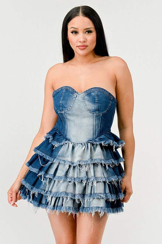 Athina Denim Delight Tiered Ruffle Mini Dress