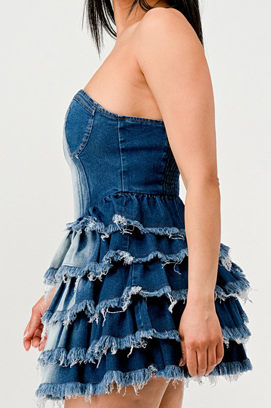 Athina Denim Delight Tiered Ruffle Mini Dress