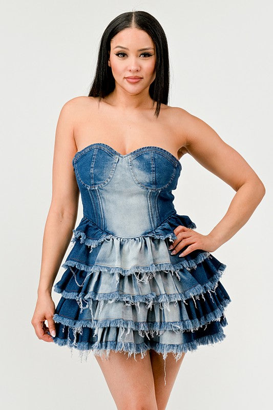 Athina Denim Delight Tiered Ruffle Mini Dress