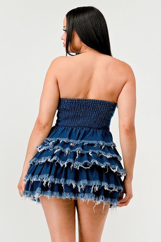 Athina Denim Delight Tiered Ruffle Mini Dress