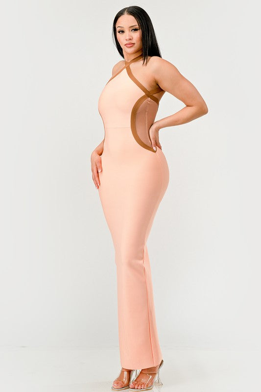 Athina Peaches and Cream Infinity Gown Bandage Dress