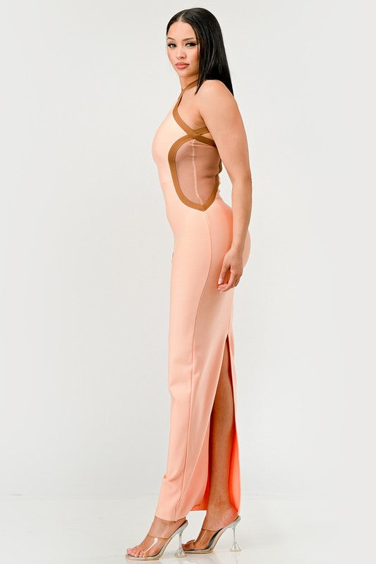 Athina Peaches and Cream Infinity Gown Bandage Dress