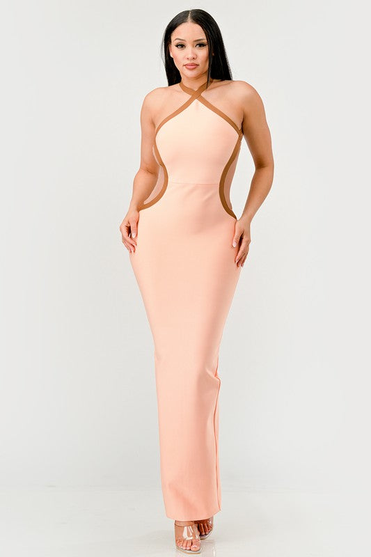 Athina Peaches and Cream Infinity Gown Bandage Dress