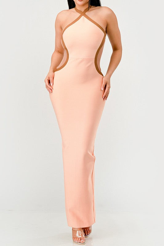 Athina Peaches and Cream Infinity Gown Bandage Dress