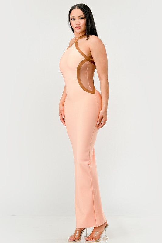 Athina Peaches and Cream Infinity Gown Bandage Dress