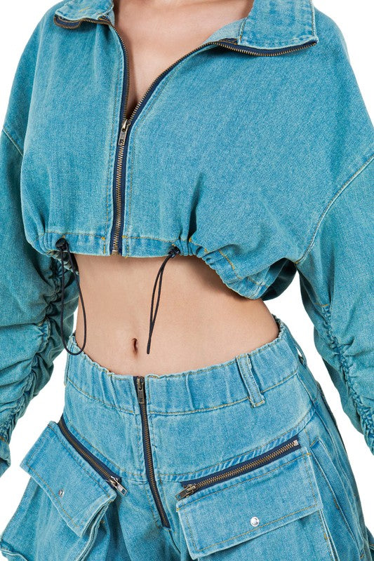 BY CLAUDE TWO PIECE DENIM PANTS SET IN BLUE AND BLACK