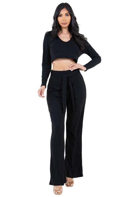 BY CLAUDE TWO PIECE LONG SLEEVE CROP TOP AND PANTS SET