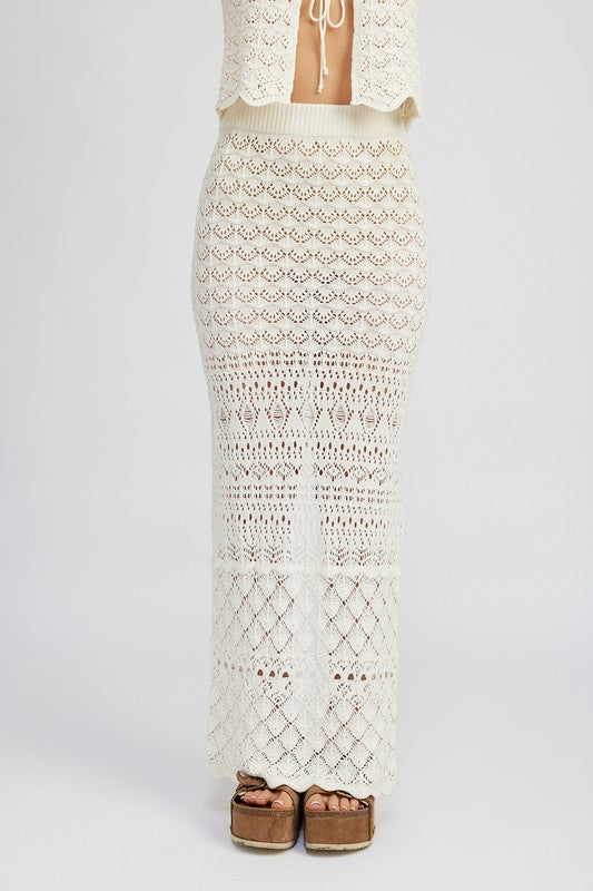 EMORY PARK FITTED SHEER CROCHET MAXI SKIRT WITH SLIT