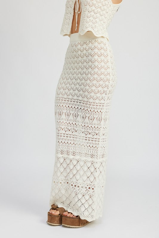 EMORY PARK FITTED SHEER CROCHET MAXI SKIRT WITH SLIT