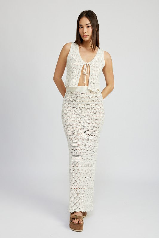 EMORY PARK FITTED SHEER CROCHET MAXI SKIRT WITH SLIT