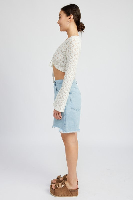 EMORY PARK 70s CROCHET BELL SLEEVE CROP TOP