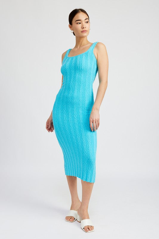 SCOOP NECK RIBBED MIDI DRESS