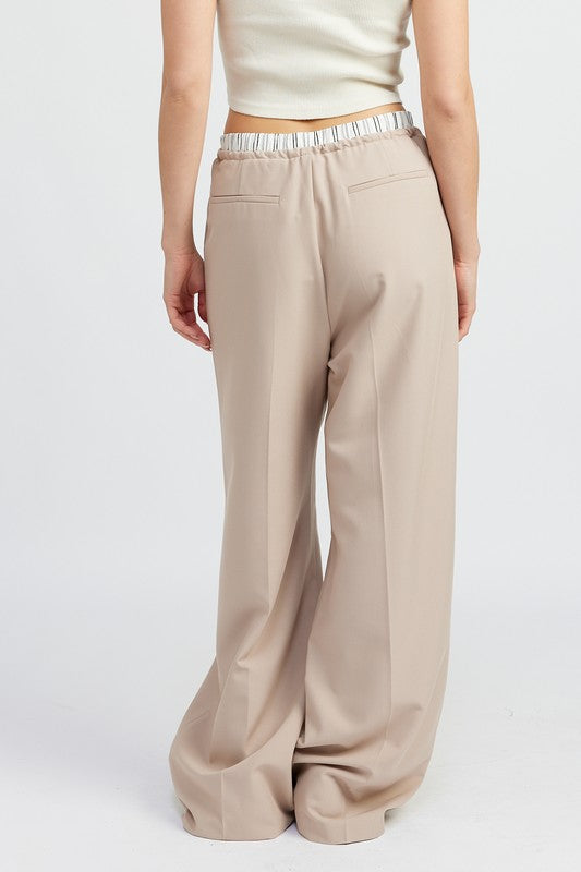 EMORY PARK CONTRAST WAIST RELAXED FIT DRAWSTRING PANTS IN TAUPE