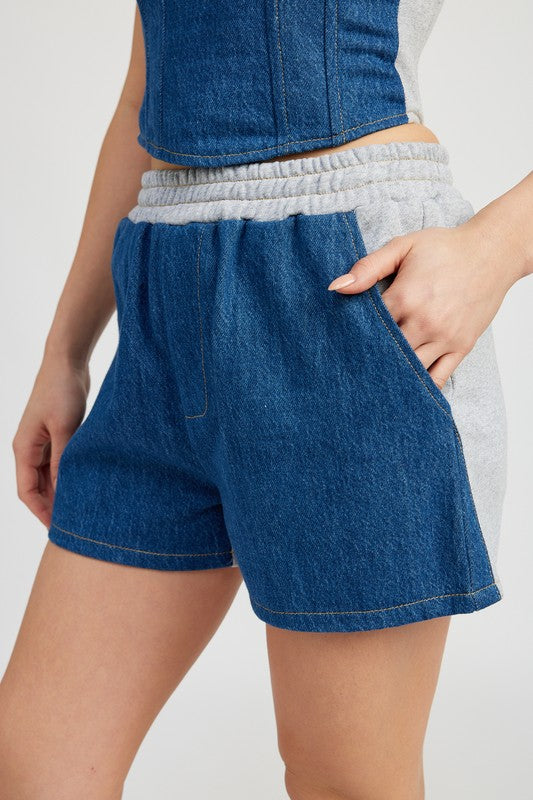 EMORY PARK MIXED MEDIA DENIM & SWEATS LOUNGE SHORTS