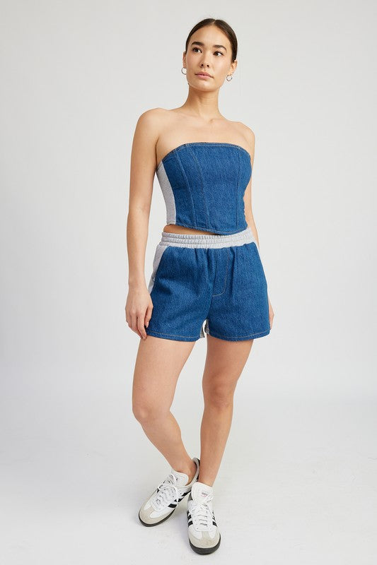 EMORY PARK MIXED MEDIA DENIM & SWEATS LOUNGE SHORTS