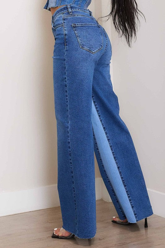 Vibrant MIU High-Rise Color Block Wide Leg Jeans