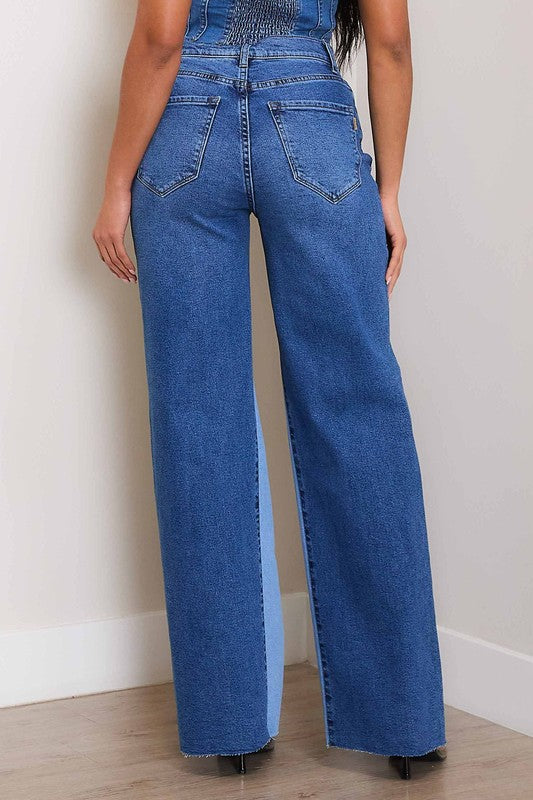 Vibrant MIU High-Rise Color Block Wide Leg Jeans