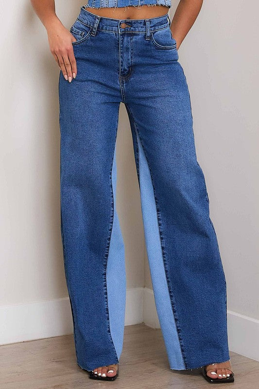 Vibrant MIU High-Rise Color Block Wide Leg Jeans