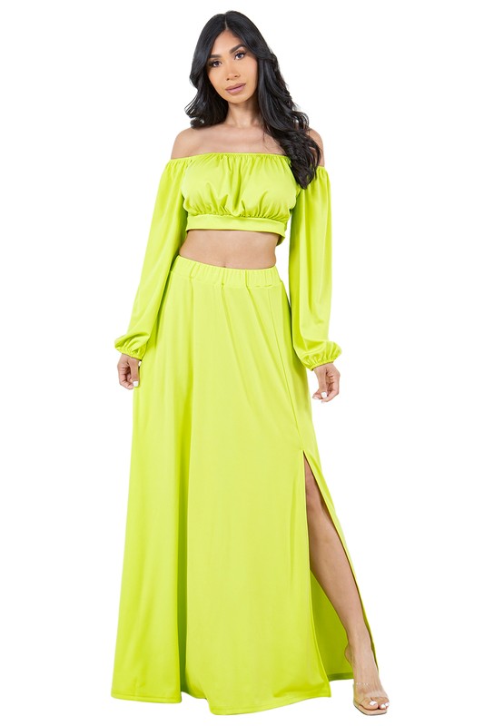 BY CLAUDE TWO PIECE LONG SLEEVE CROP TOP AND MAXI SKIRT DRESS SET