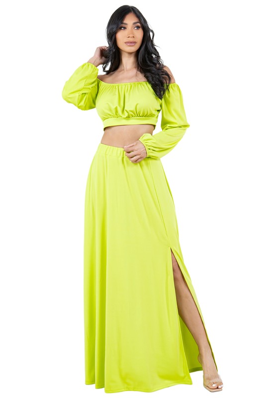 BY CLAUDE TWO PIECE LONG SLEEVE CROP TOP AND MAXI SKIRT DRESS SET