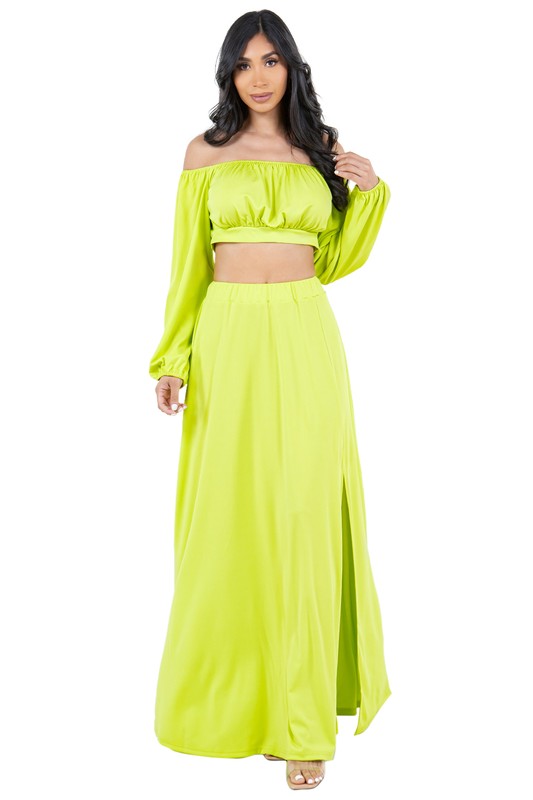 BY CLAUDE TWO PIECE LONG SLEEVE CROP TOP AND MAXI SKIRT DRESS SET