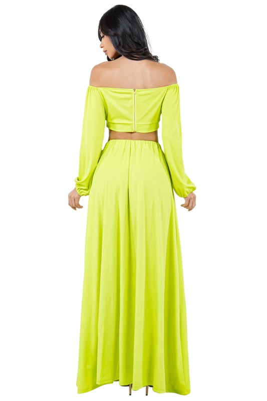 BY CLAUDE TWO PIECE LONG SLEEVE CROP TOP AND MAXI SKIRT DRESS SET