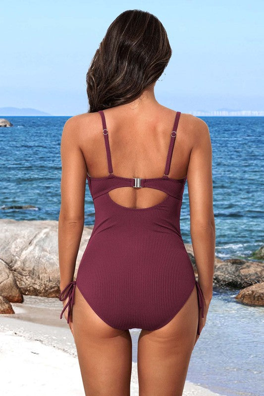 Charmo Twist Front Ribbed One-Piece Swimsuit in 4 Colors