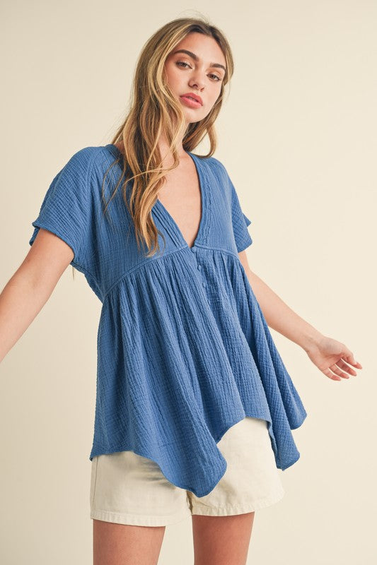 Aemi + Co Florise Cotton Gauze V-Neck Tunic Blouse in 4 Colors