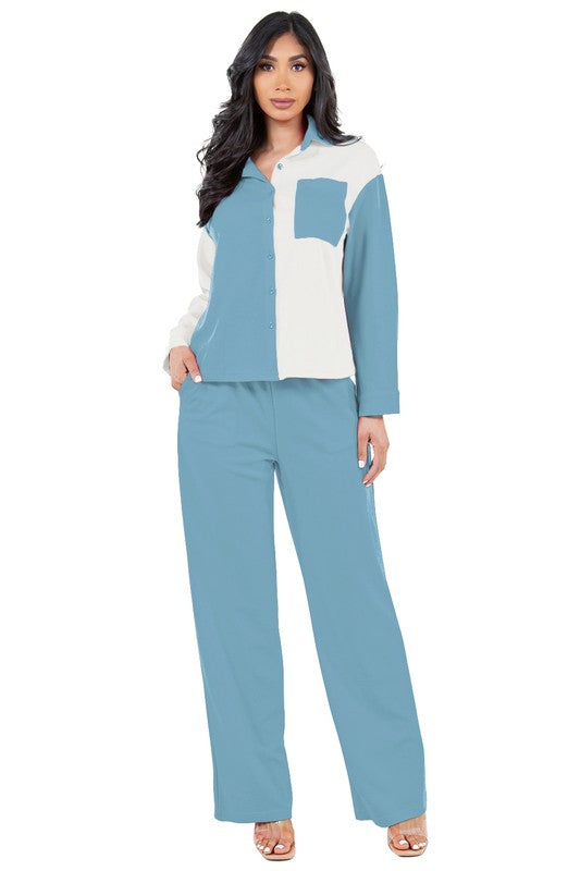 BY CLAUDE TWO PIECE LONG SLEEVE TOP AND PANTS LOUNGE SET IN 2 COLORS