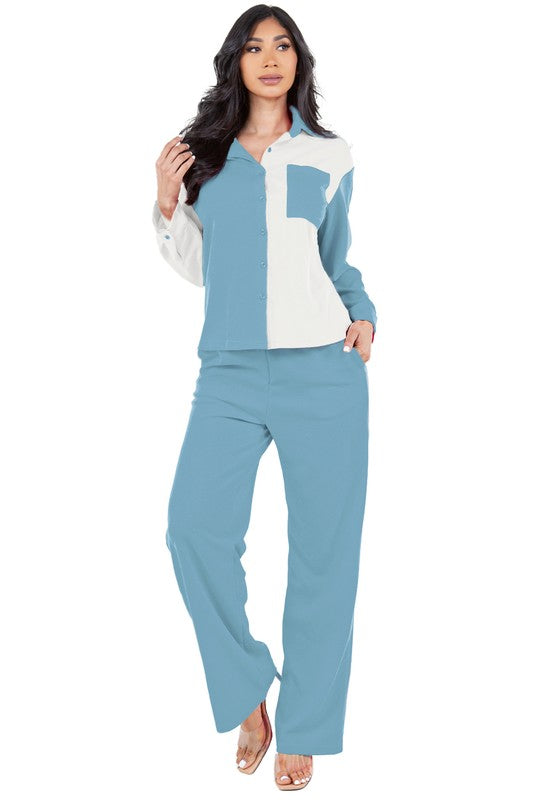 BY CLAUDE TWO PIECE LONG SLEEVE TOP AND PANTS LOUNGE SET IN 2 COLORS