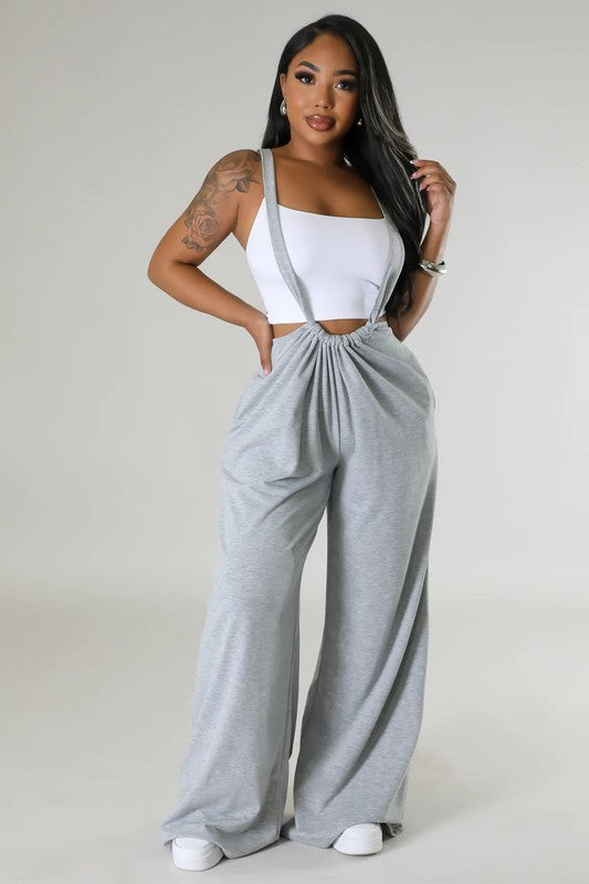 BY CLAUDE WIDE LEG SWEATPANTS WITH SHOULDER STRAPS