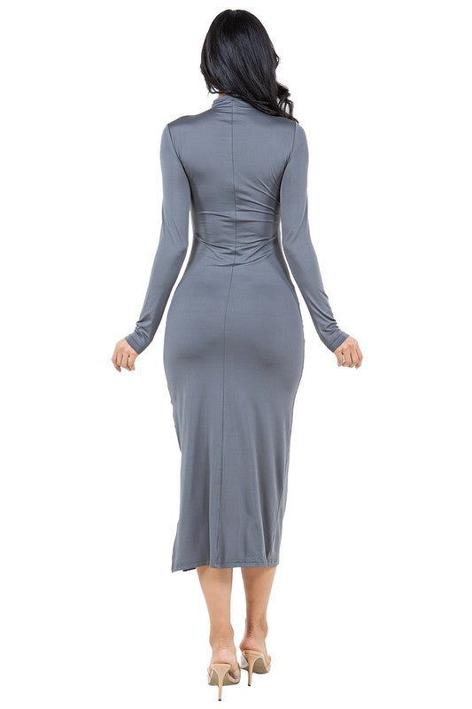 BY CLAUDE BODYCON CUTOUT MOCK NECK LONG SLEEVE MAXI DRESS