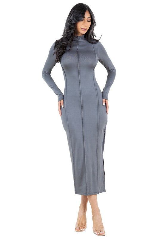 BY CLAUDE BODYCON CUTOUT MOCK NECK LONG SLEEVE MAXI DRESS