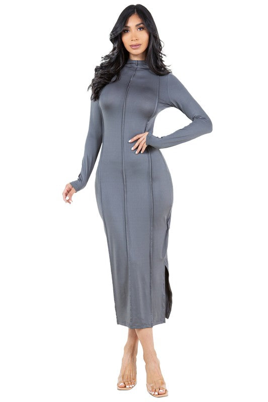 BY CLAUDE BODYCON CUTOUT MOCK NECK LONG SLEEVE MAXI DRESS