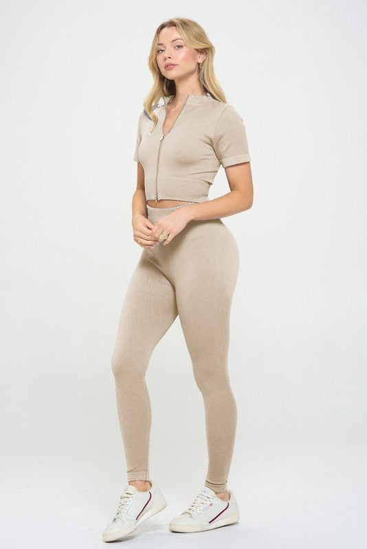 OTOS Active Two Piece Ribbed Seamless Zip Up Jacket & Leggings Set in 5 Colors