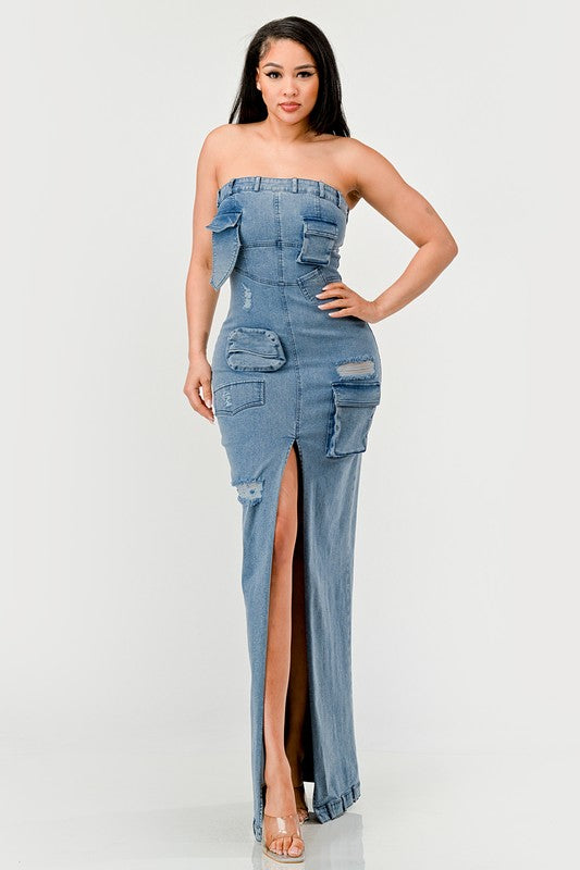 Athina Urban Chic Denim Gown Sleeveless Maxi Dress