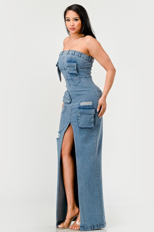 Athina Urban Chic Denim Gown Sleeveless Maxi Dress