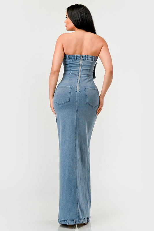 Athina Urban Chic Denim Gown Sleeveless Maxi Dress