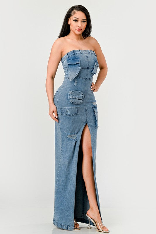 Athina Urban Chic Denim Gown Sleeveless Maxi Dress