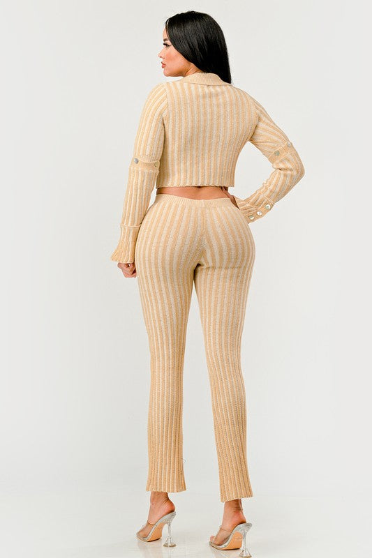 Athina Golden Hour Two Piece Knit Crop Top and Pants Ensemble