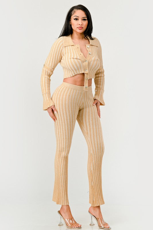 Athina Golden Hour Two Piece Knit Crop Top and Pants Ensemble