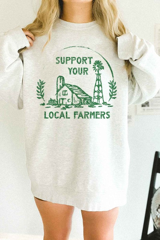 ROSEMEAD LOS ANGELES CO UNISEX "SUPPORT YOUR LOCAL FARMERS" OVERSIZED GRAPHIC SWEATSHIRT