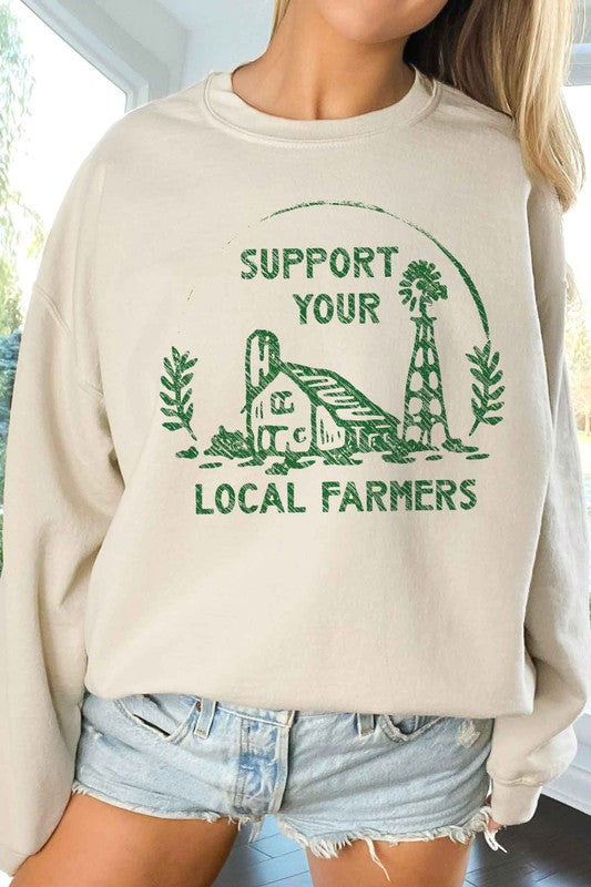 ROSEMEAD LOS ANGELES CO UNISEX "SUPPORT YOUR LOCAL FARMERS" OVERSIZED GRAPHIC SWEATSHIRT