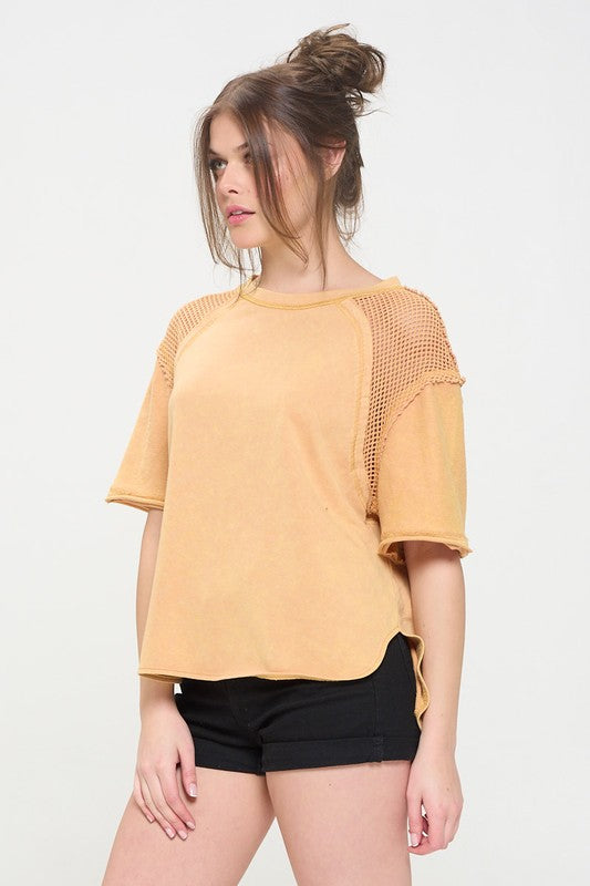 Jade By Jane Plus Size Fishnet Shoulder Tee in 2 Colors